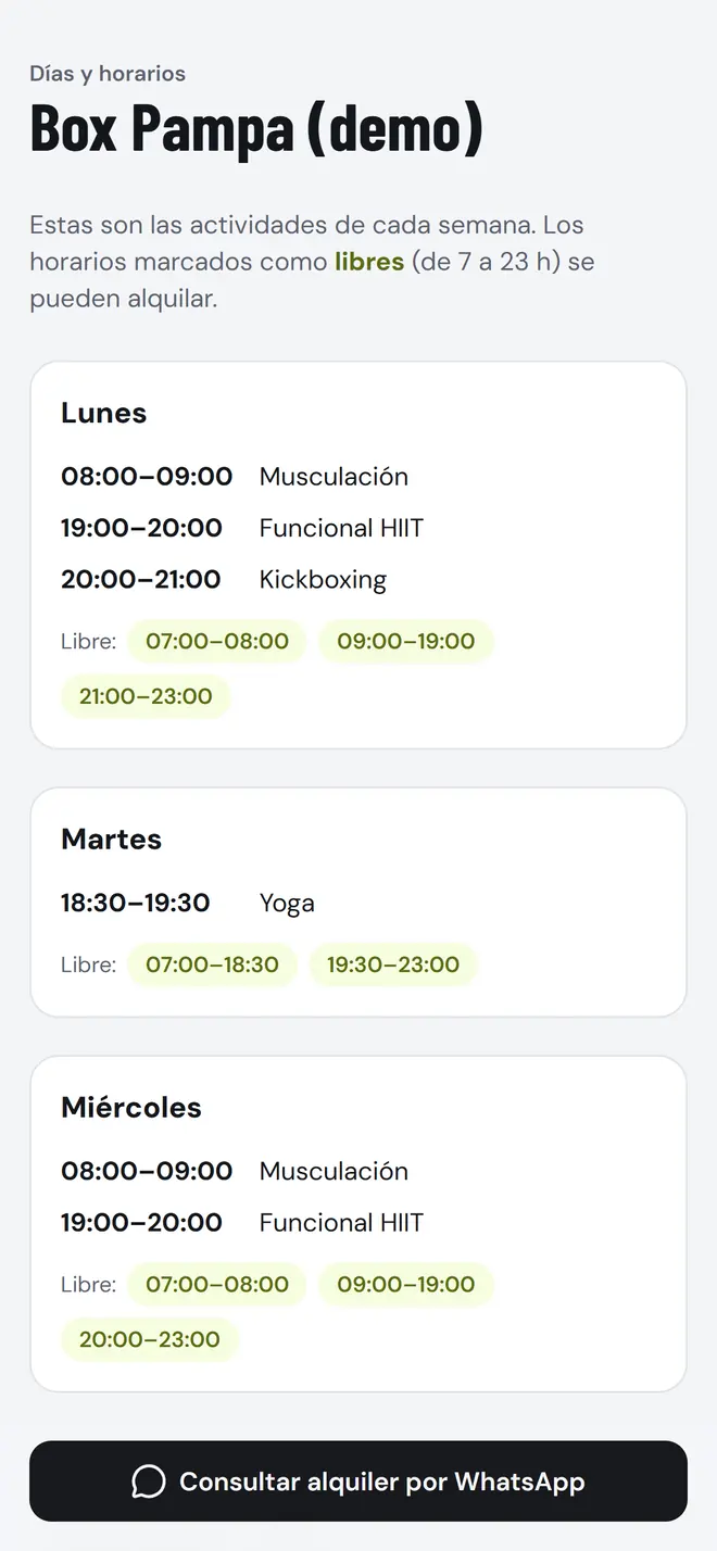 Grilla pública de horarios que ven los alumnos